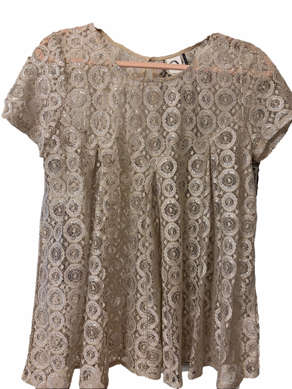 Anthropology Akemi & Kin champagne silver metallic lace top M.